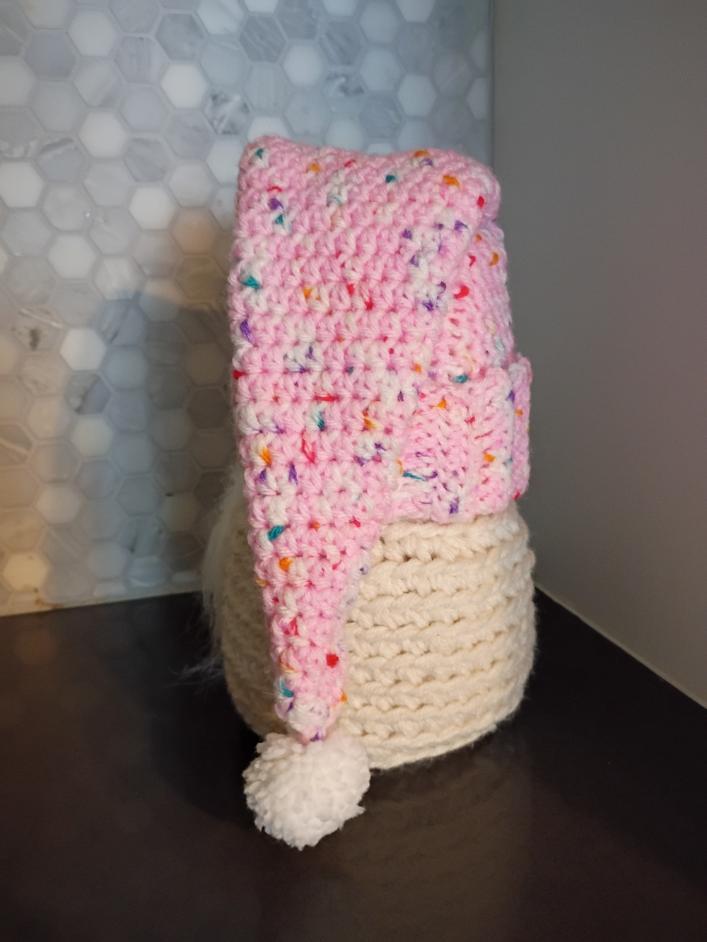 Pink Speckled Crochet Gnome - Picture 4 of 4